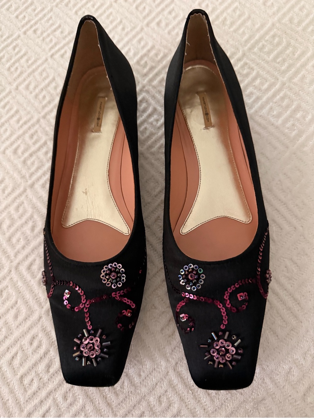 Black Embellished Women's Flats with Pink Sequin Detail